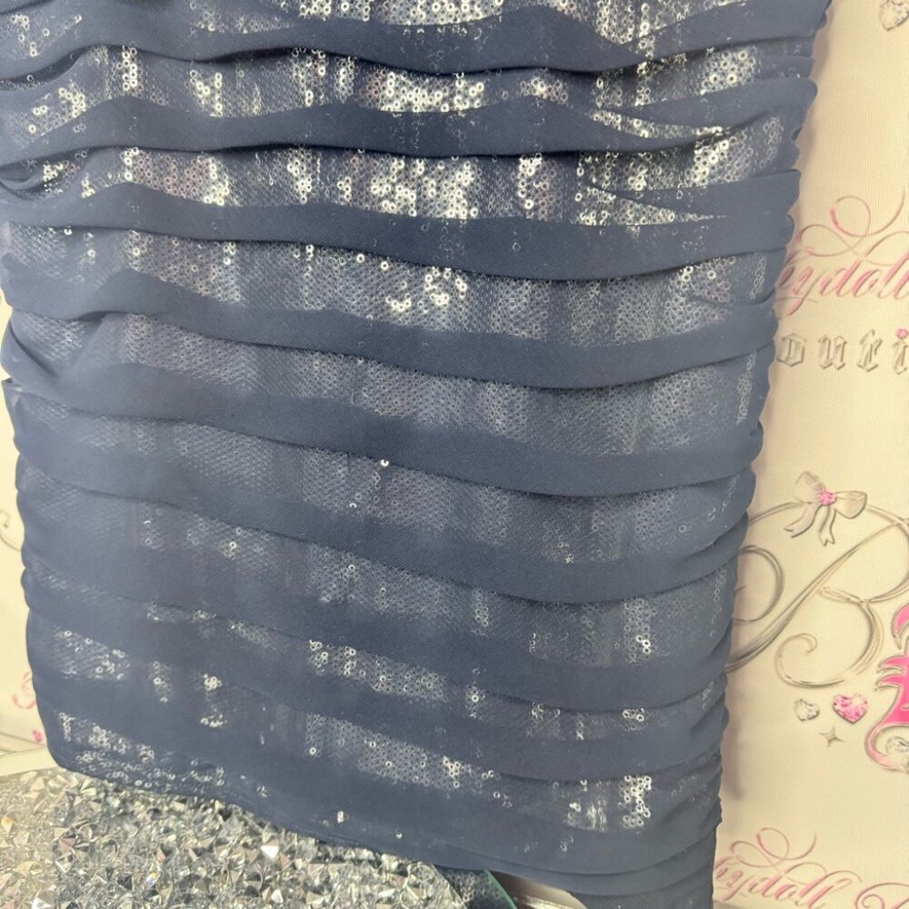 Tadashi shoji dress silk tiered Elegant Blue Sequin Dress sparkly blue - Picture 11 of 15